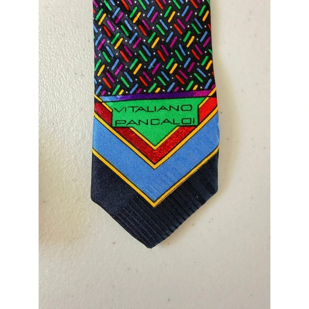 Vitaliano Pancaldi Vasari Silk Tie Mens Rare Art Deco Gold Chain Made in Italy